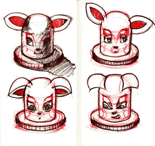 estudio de expresiones para un conejo bala . oil pencil . 16 x 16 cm